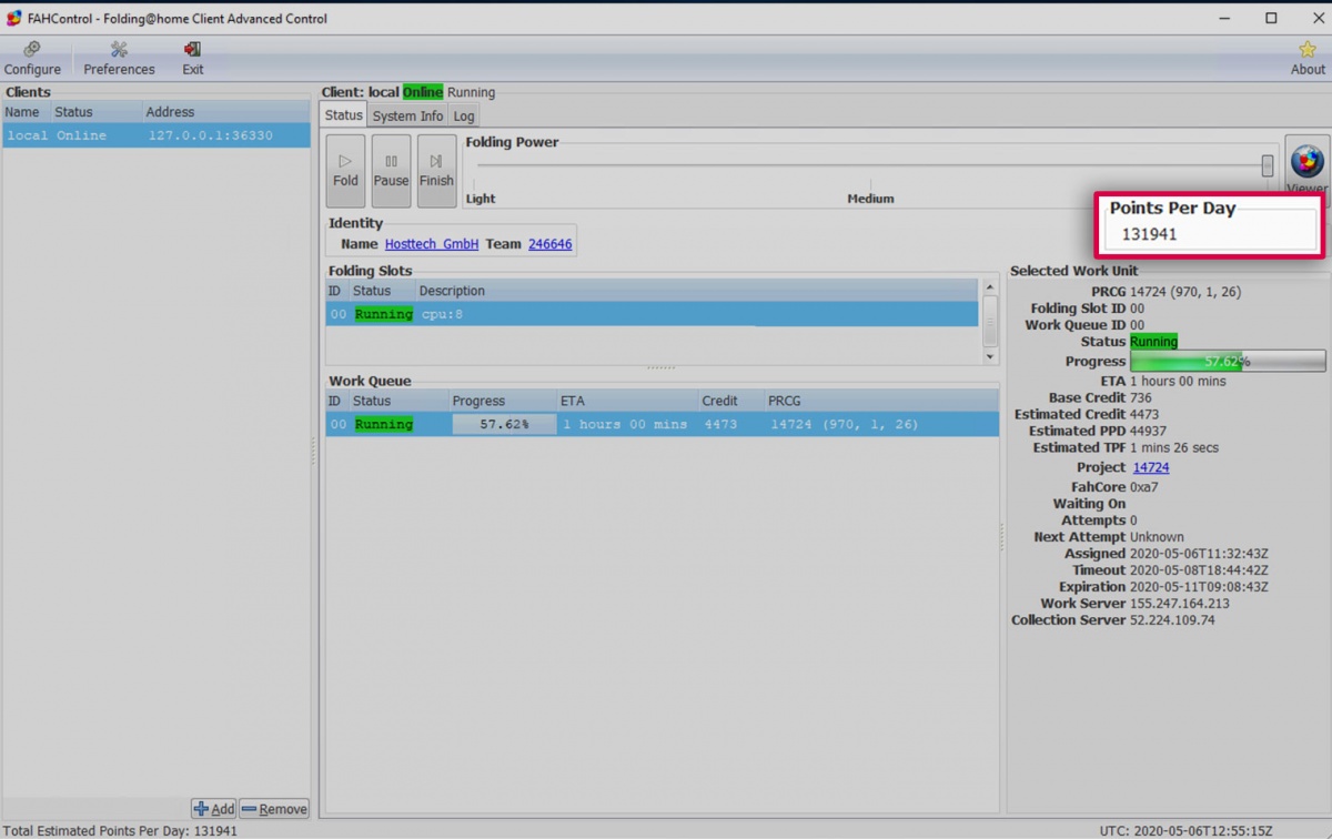 So sieht der Folding@home Client aus