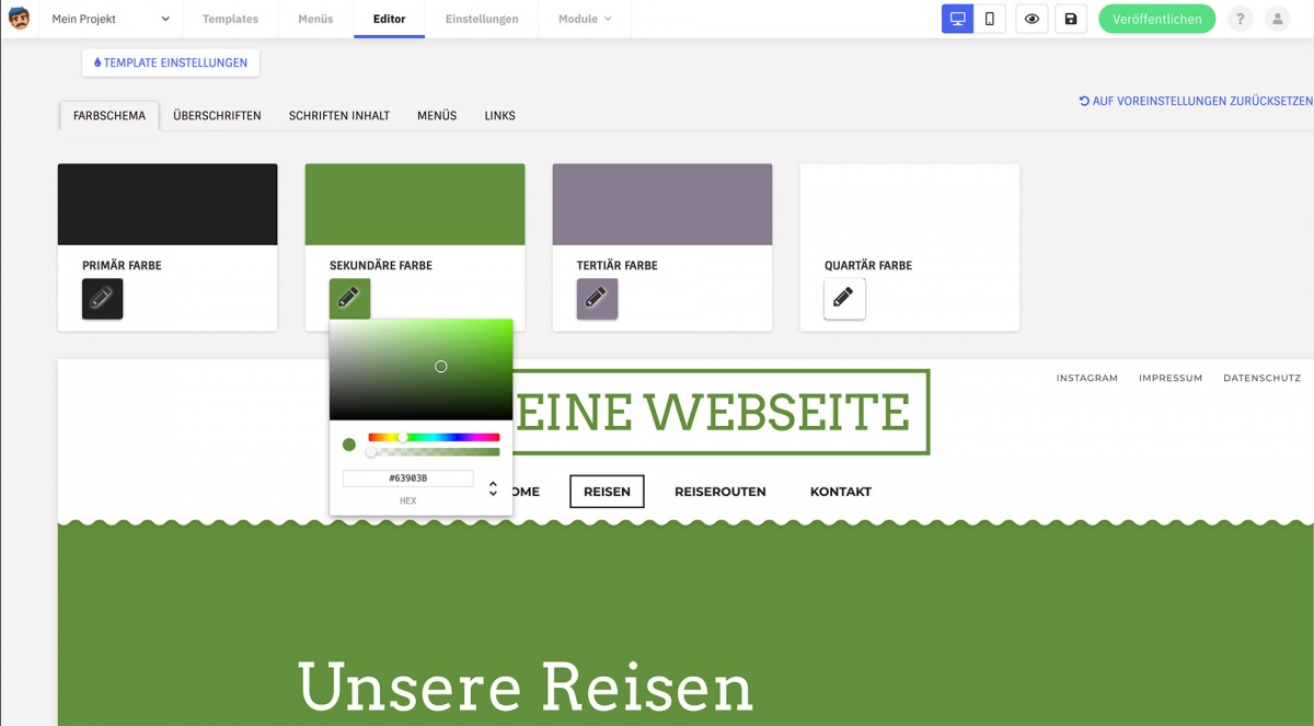 Mit dem Farbschema lassen sich Farben für das ganze Projekt definieren